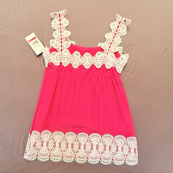 NWT Karen Kane Pink Lace Trim Sleeveless 100% Silk Top Size XS MSRP $148 - Picture 4 of 9